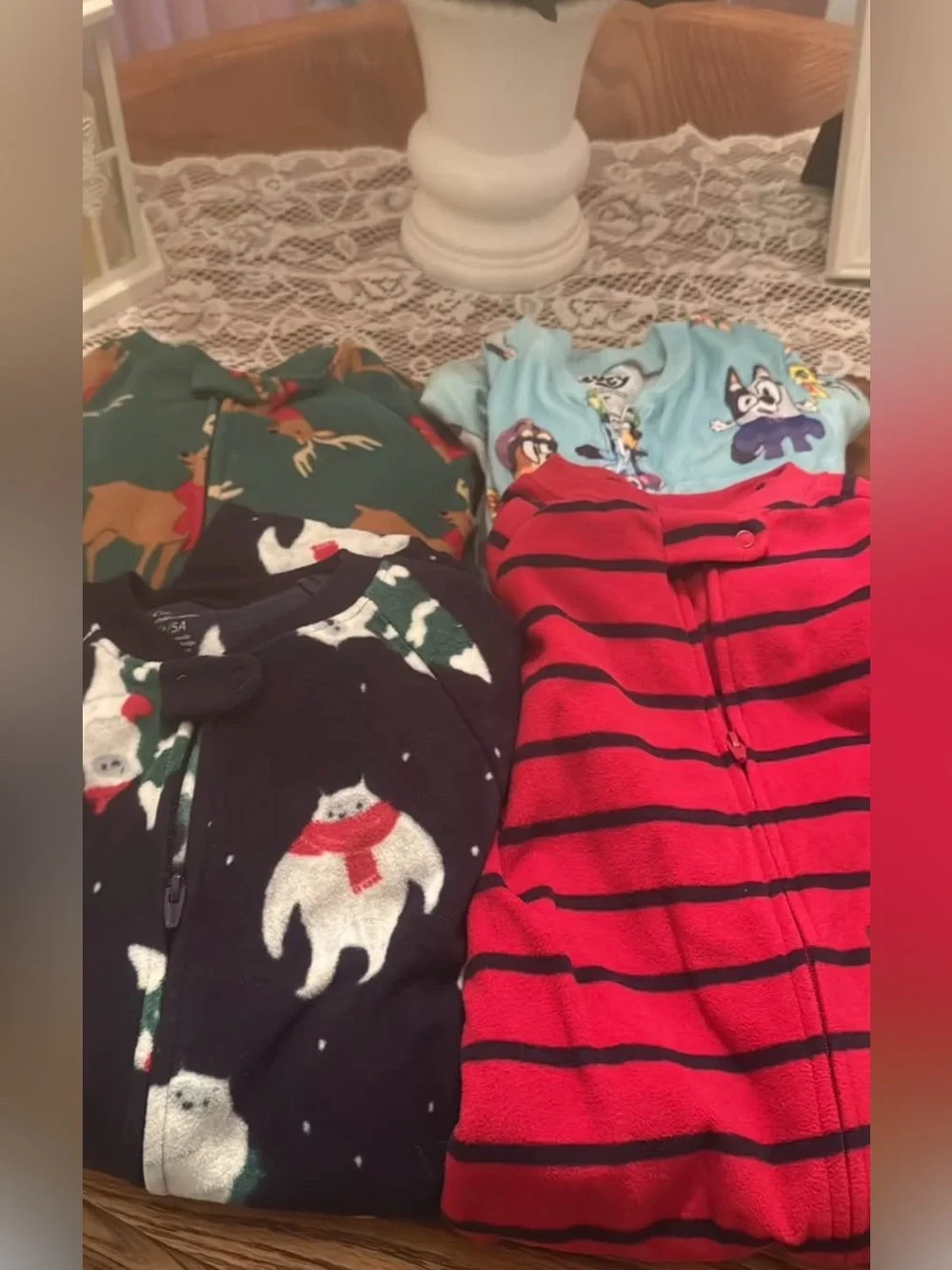 Kids Polar Bear & Striped Fleece Pajama I’m Bundle - Red, Navy, Green, Light Blu